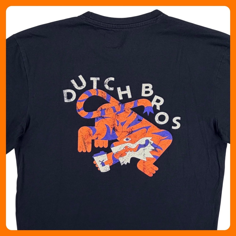 Dutch Bros Coffee Tiger T Shirt Unisex Medium Black Cotton Long Sleeve Uniform